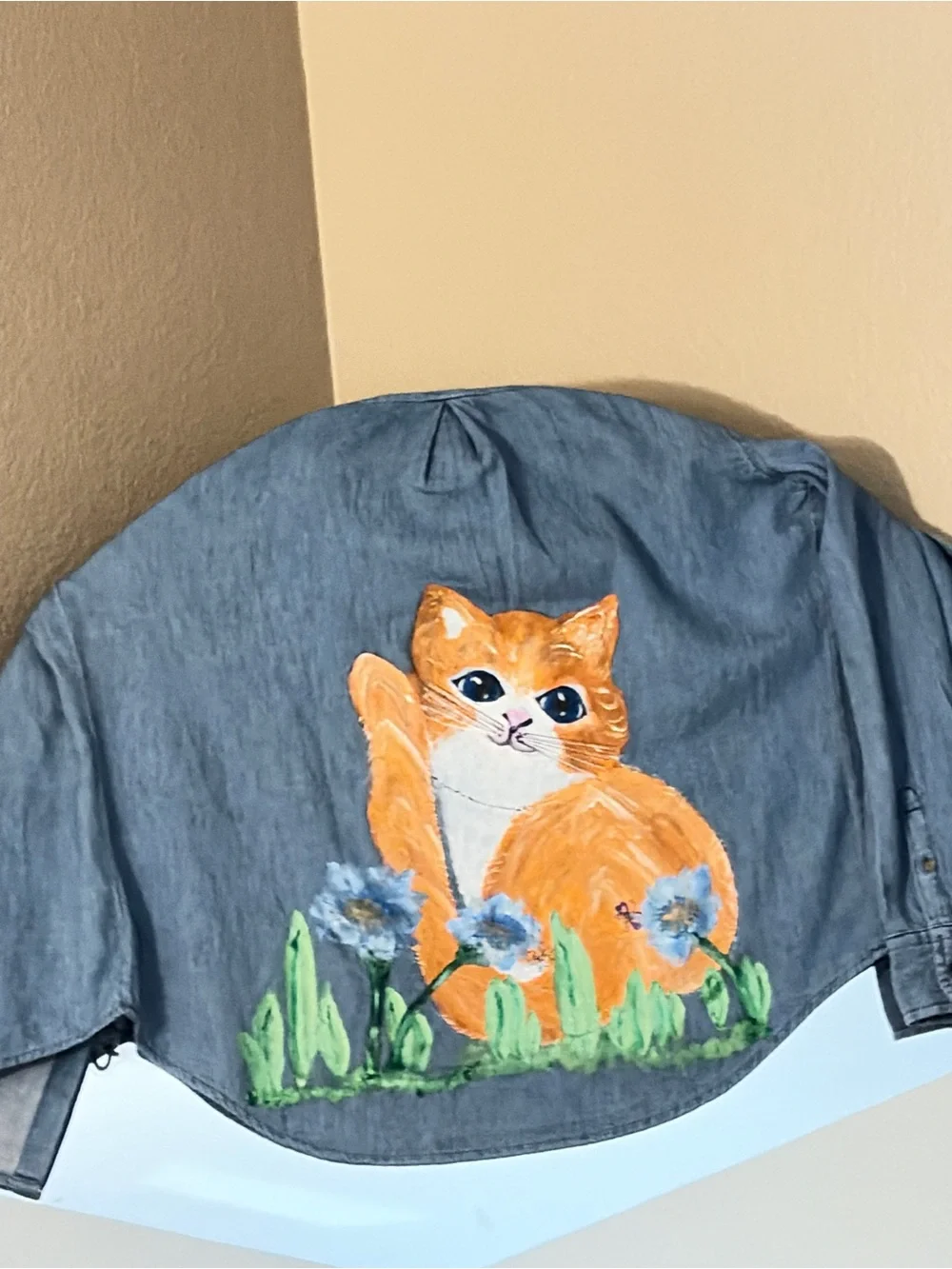 Old Navy Blue Pet Shirt with Orange & White Cat Illustration